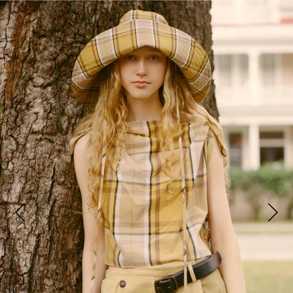 Women’s Plaid Tie-Side top in Mustard